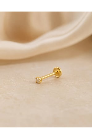 14 Ayar Altın Kare Tektaş Tragus Piercing 2 mm