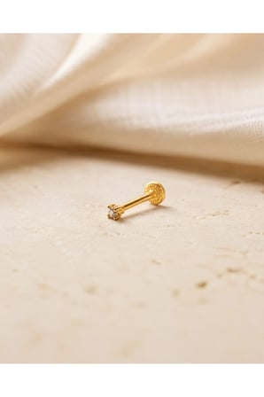 Gold 14 Ayar Altın Mini Kare Tektaş Tragus Piercing 1,75 mm