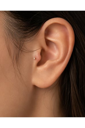 Gold 14 Ayar Altın Mini Kare Tektaş Tragus Piercing 1,75 mm
