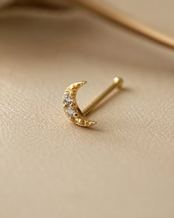 14 Ayar Altın Taşlı Hilal Model Hızma Burun Piercing