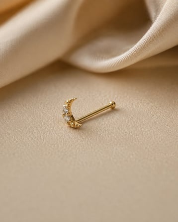 14 Ayar Altın Taşlı Hilal Model Hızma Burun Piercing