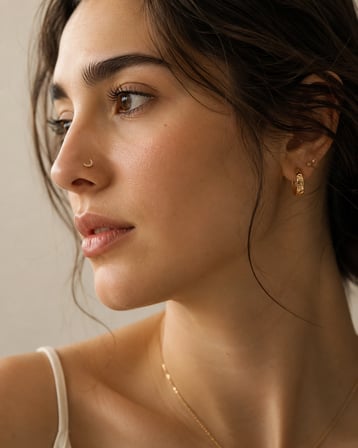 14 Ayar Altın Taşlı Hilal Model Hızma Burun Piercing