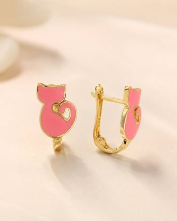 8 Ayar Altın Pembe Minik Kedi Model Çocuk Küpesi