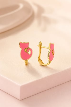 8 Ayar Altın Pembe Minik Kedi Model Çocuk Küpesi