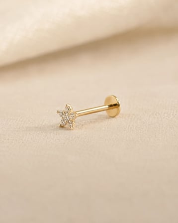 14 Ayar Altın Beyaz Taşlı Yıldız Model Tragus Küpe