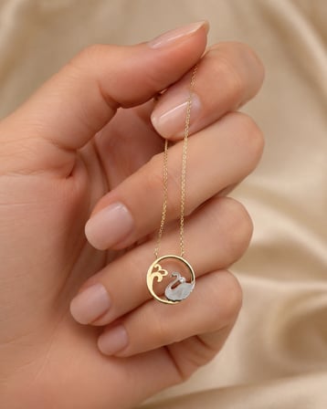 8 Ayar Altın Pırlantalı Aşkın Kuğuları Kolye