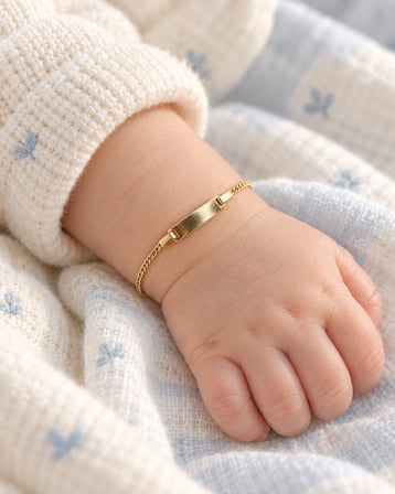 14 Ayar Altın Gurmet Zincirli İsim Yazılabilir Çocuk Künye Bileklik – 13 cm