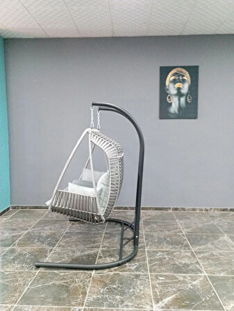 Bahçe balkon salıncağı ip örgü iki kişilik Gri