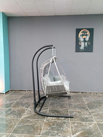 Bahçe balkon salıncağı ip örgü iki kişilik Gri
