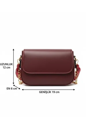 Zincir Detaylı Fularlı Bordo El Ve Omuz Çantası