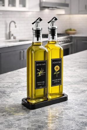 Siyah Stantlı Lux Kare Cam Yağdanlık 2'li 500 ml