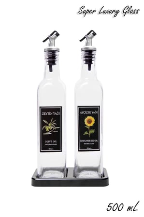 Siyah Stantlı Lux Kare Cam Yağdanlık 2'li 500 ml