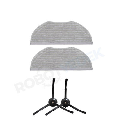 Xiaomi S10T STFCR01SZ Uyumlu Siyah Yedek Mop ve Siyah Yan Fırça-4 Parça