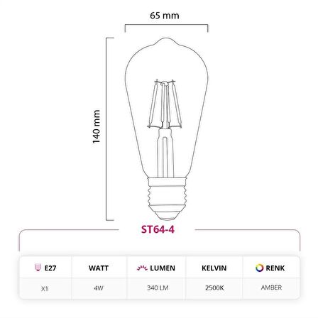 LED LAMP 4w Rustik St64 LED Ampul St64-4 10'lu Paket