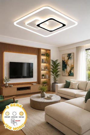 Stark Plafonyer Modern Tasarım 3 Renk Işıklı Ultra Power Ledli Avize - Kumandasız