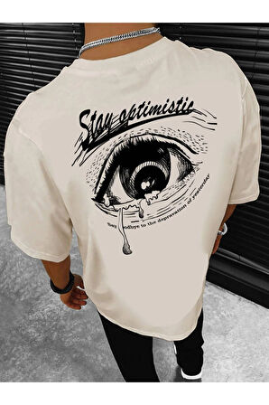 Unisex Stay Göz Sırt Baskılı Oversize T-shirt