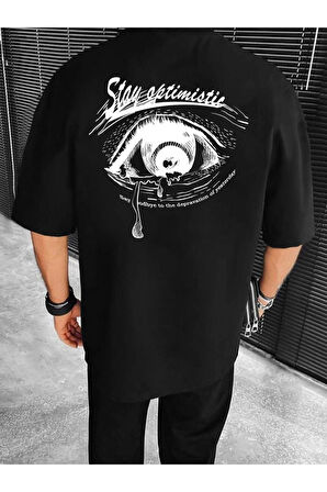 Unisex Stay Göz Sırt Baskılı Oversize T-shirt