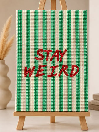 Stay weird Pearlstone Tuval Sanat Kiti | Yarım İnci 3D Tablo Boyama Seti | Rhinestone 