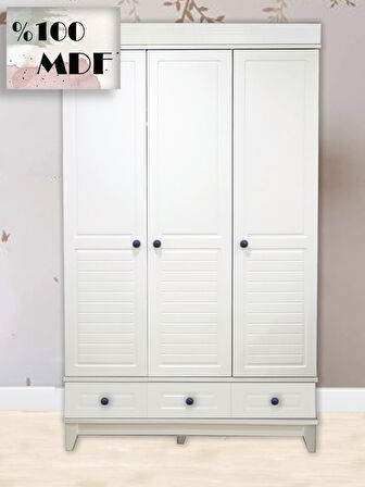 %100 MDF Stella Beyaz 3 Kapılı Bebek & Çocuk Gardırop