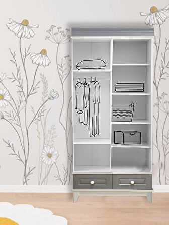 %100 MDF Stella Gri Beyaz 2 Kapılı Bebek & Çocuk Gardırop