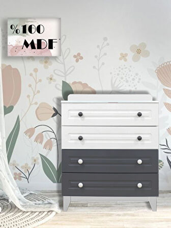 %100 MDF Stella Gri Beyaz Bebek & Şifonyer