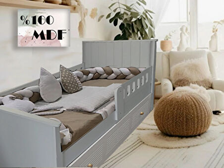 %100 MDF Panjur Beyaz 90x190 Yavrulu Kapitoneli Karyola