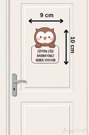 Lütfen Zile Basmayınız Bebek Uyuyor Sevimli Kahve Baykuş Sticker Kapı Zili Etiketi