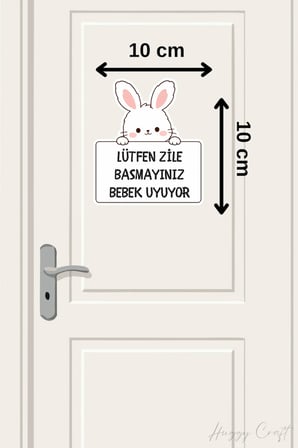 Sevimli Beyaz Tavşan Lütfen Zile Basmayınız Bebek Uyuyor Sticker Kapı Zili Etiketi