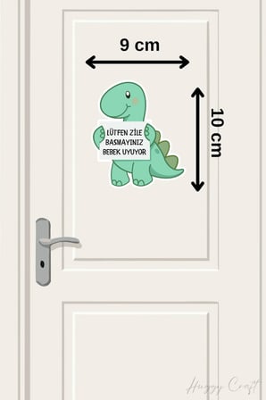 Lütfen Zile Basmayınız Bebek Uyuyor Yavru Dinazor Tasarım Sticker Kapı Zili Etiketi