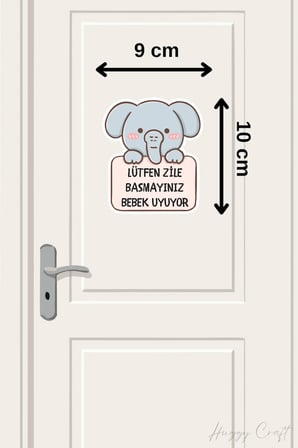 Lütfen Zile Basmayınız Bebek Uyuyor Fil Tasarımlı Sticker Kapı Zili Etiketi