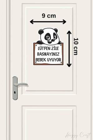 Lütfen Zile Basmayınız Bebek Uyuyor Gülen Panda Sticker Kapı Zili Etiketi