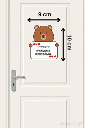 Lütfen Zile Basmayınız Bebek Uyuyor Kahve Ayıcık Sticker Kapı Zili Etiketi