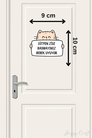 Lütfen Zile Basmayınız Bebek Uyuyor Şirin Kedi Sticker Kapı Zili Etiketi