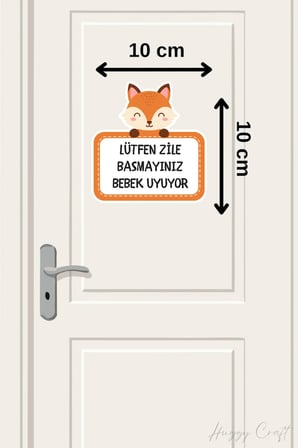 Lütfen Zile Basmayınız Bebek Uyuyor Şirin Tilki Sticker Kapı Zili Etiketi