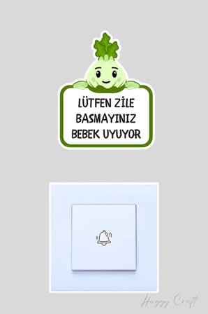 Lütfen Zile Basmayınız Bebek Uyuyor Yeşil Bitki Tasarım Sticker Kapı Zili Etiketi