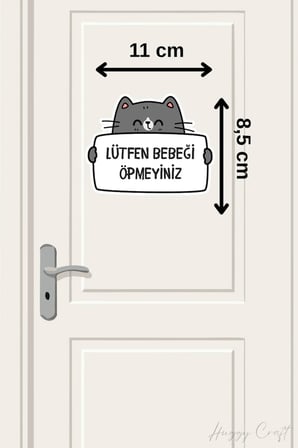 Gri Kedi Sticker Lütfen Bebeği Öpmeyiniz Etiketi
