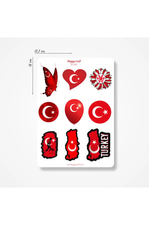 Türk Bayrağı Temalı Telefon, Tablet, Laptop Arkası Sticker Seti A5