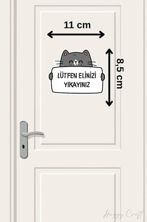 Lütfen Elinizi Yıkayınız Sticker Gri Kedi Figürlü Etiket