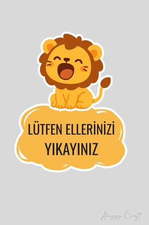 Minik Aslan Sticker Lütfen Ellerinizi Yıkayınız Etiketi
