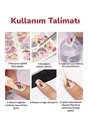 Renkli ve Desenli Tırnak Stickerları - Nail Art Sticker Çeşitleri - Su ile Yapışan Kolay Uygulama