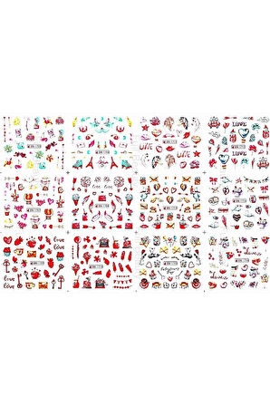 Renkli ve Desenli Tırnak Stickerları - Nail Art Sticker Çeşitleri - Su ile Yapışan Kolay Uygulama