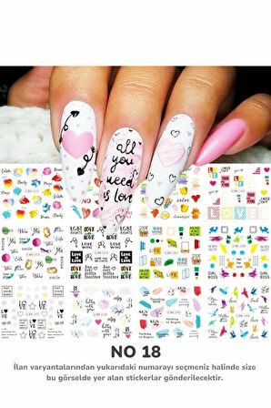 Renkli ve Desenli Tırnak Stickerları - Nail Art Sticker Çeşitleri - Su ile Yapışan Kolay Uygulama