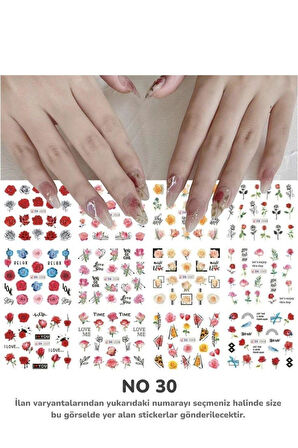 Renkli ve Desenli Tırnak Stickerları - Nail Art Sticker Çeşitleri - Su ile Yapışan Kolay Uygulama