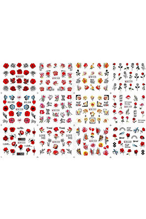 Renkli ve Desenli Tırnak Stickerları - Nail Art Sticker Çeşitleri - Su ile Yapışan Kolay Uygulama