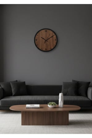 Stil2 Modern Duvar Saati (45 cm) (SİYAH-CEVİZ