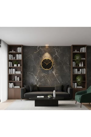 Stil2 Modern Duvar Saati (45 cm) (SİYAH-GOLD)
