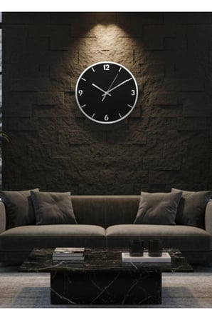 Stil2 Modern Duvar Saati (45 cm) (SİYAH-GÜMÜŞ)