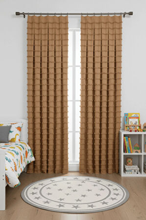 Wave Koleksiyon Sütlü Kahve 2'li Fon Perde 1x3 En Sık Pile – Özel Dokulu, Kullanıma Hazır