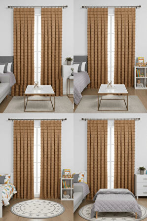 Wave Koleksiyon Sütlü Kahve 2'li Fon Perde 1x3 En Sık Pile – Özel Dokulu, Kullanıma Hazır