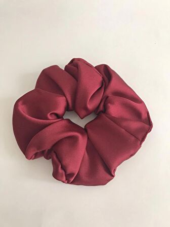 Bordo Saten Lastikli Scrunchie Simit Toka